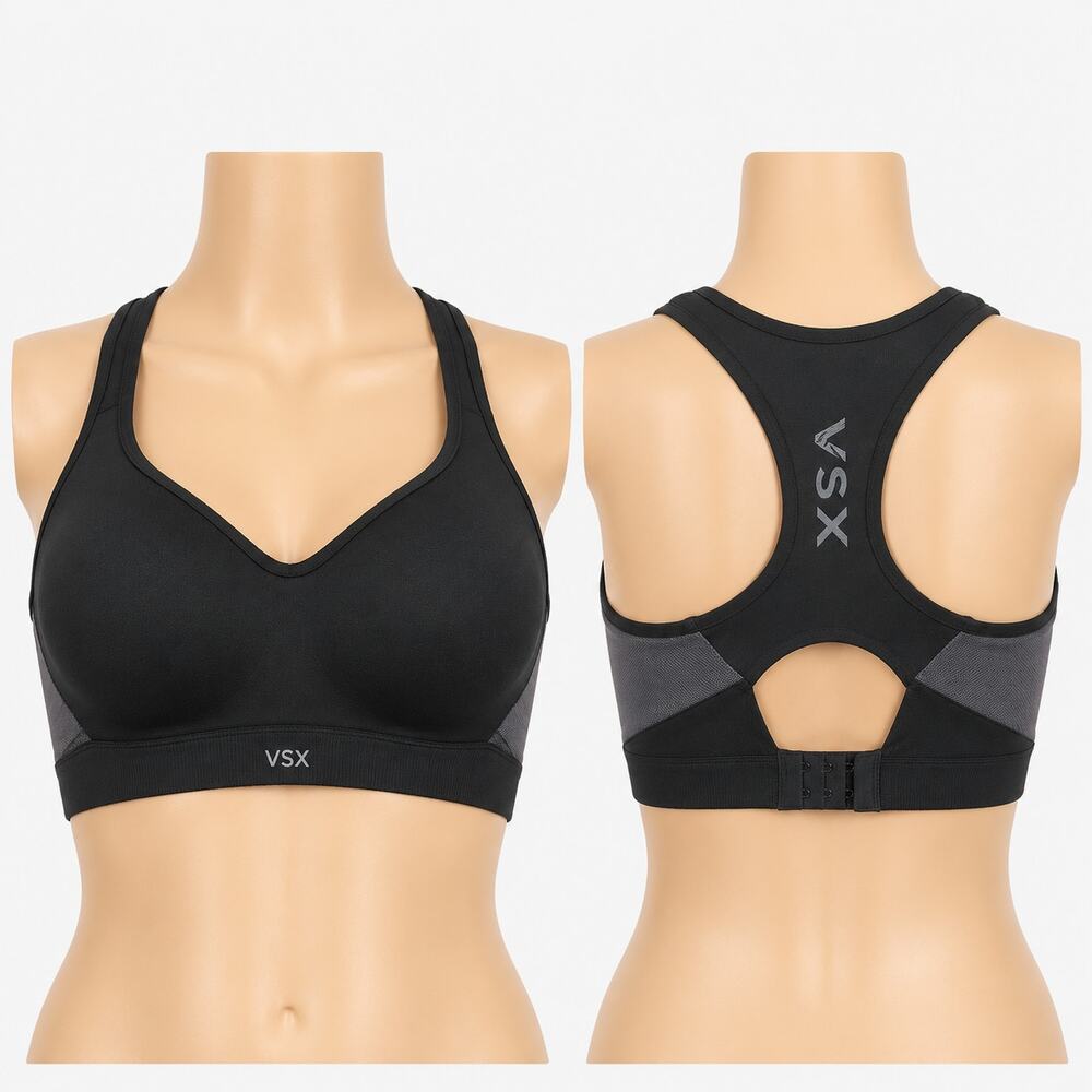 Victoria's Secret VSX Black Padded Sports Bra Women's 36DD Racerback High Impact